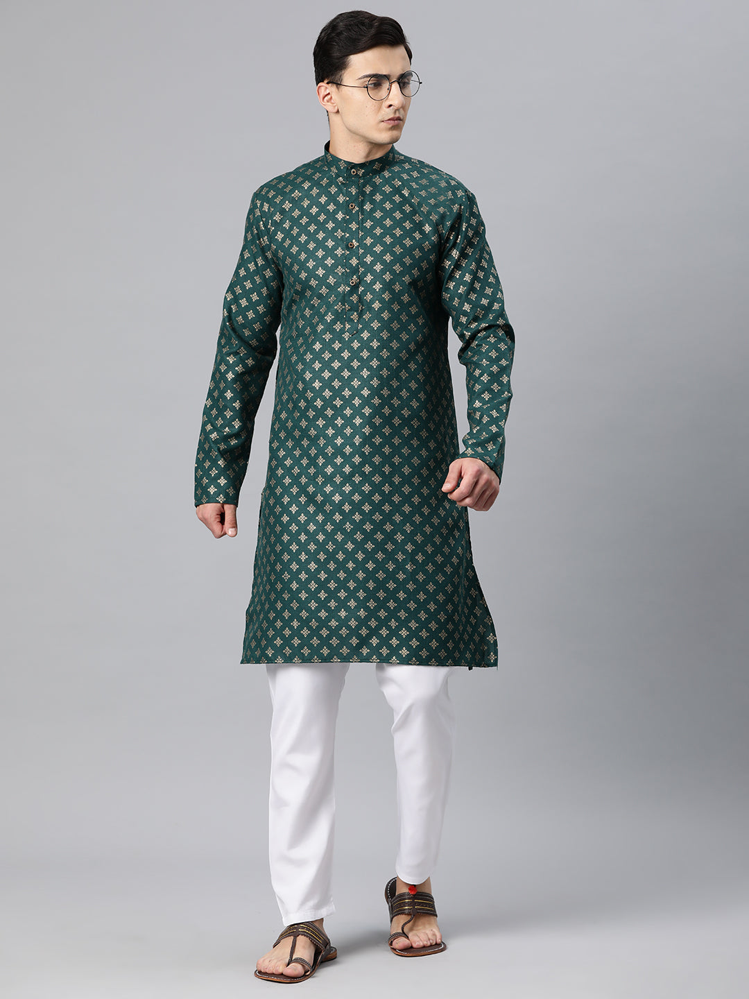 Luxrio Kurta for men Cotton Blend Long Printed Straight Fit Green