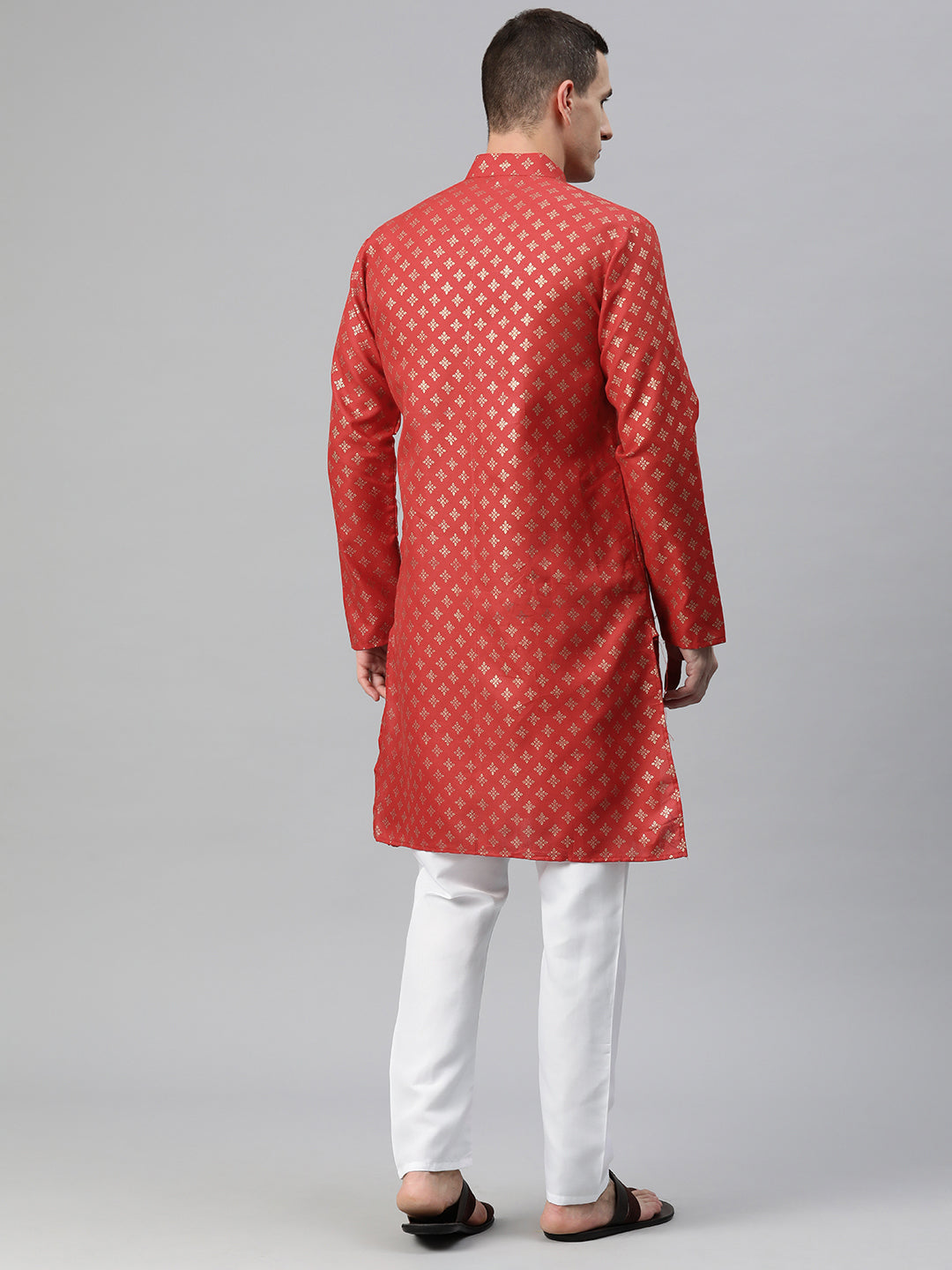 Luxrio Kurta for men Cotton Blend Long Printed Straight Fit Red