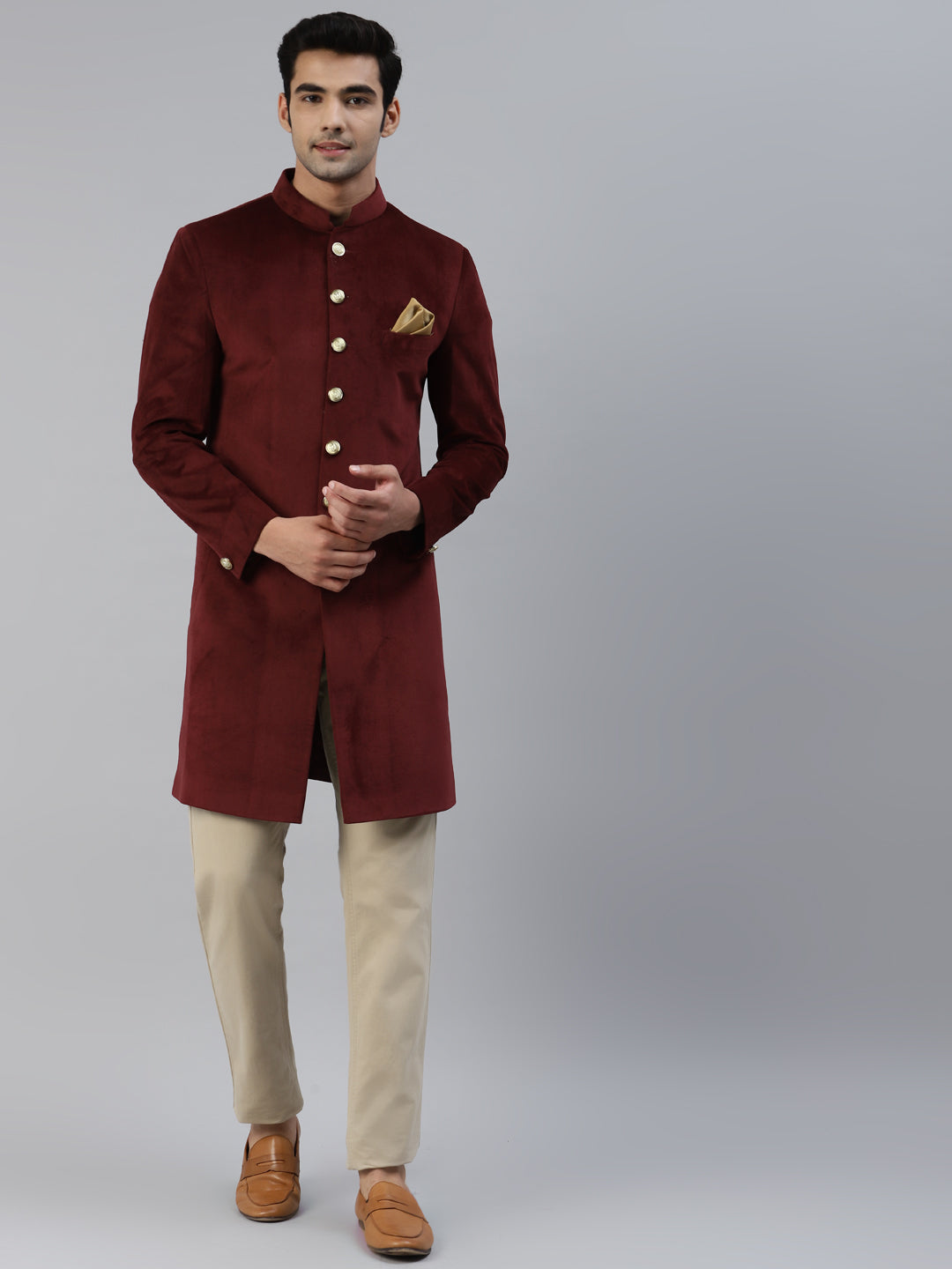 Luxrio Sherwani Velvet Suede for men Maroon  for party and wedding
