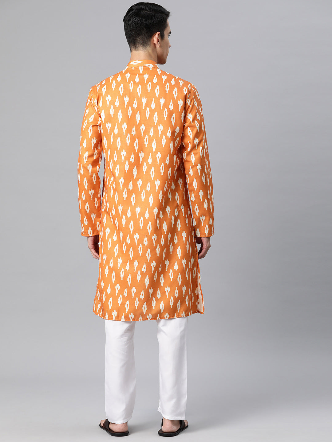 Luxrio Kurta for men Cotton Blend Long Printed Straight Fit Orange