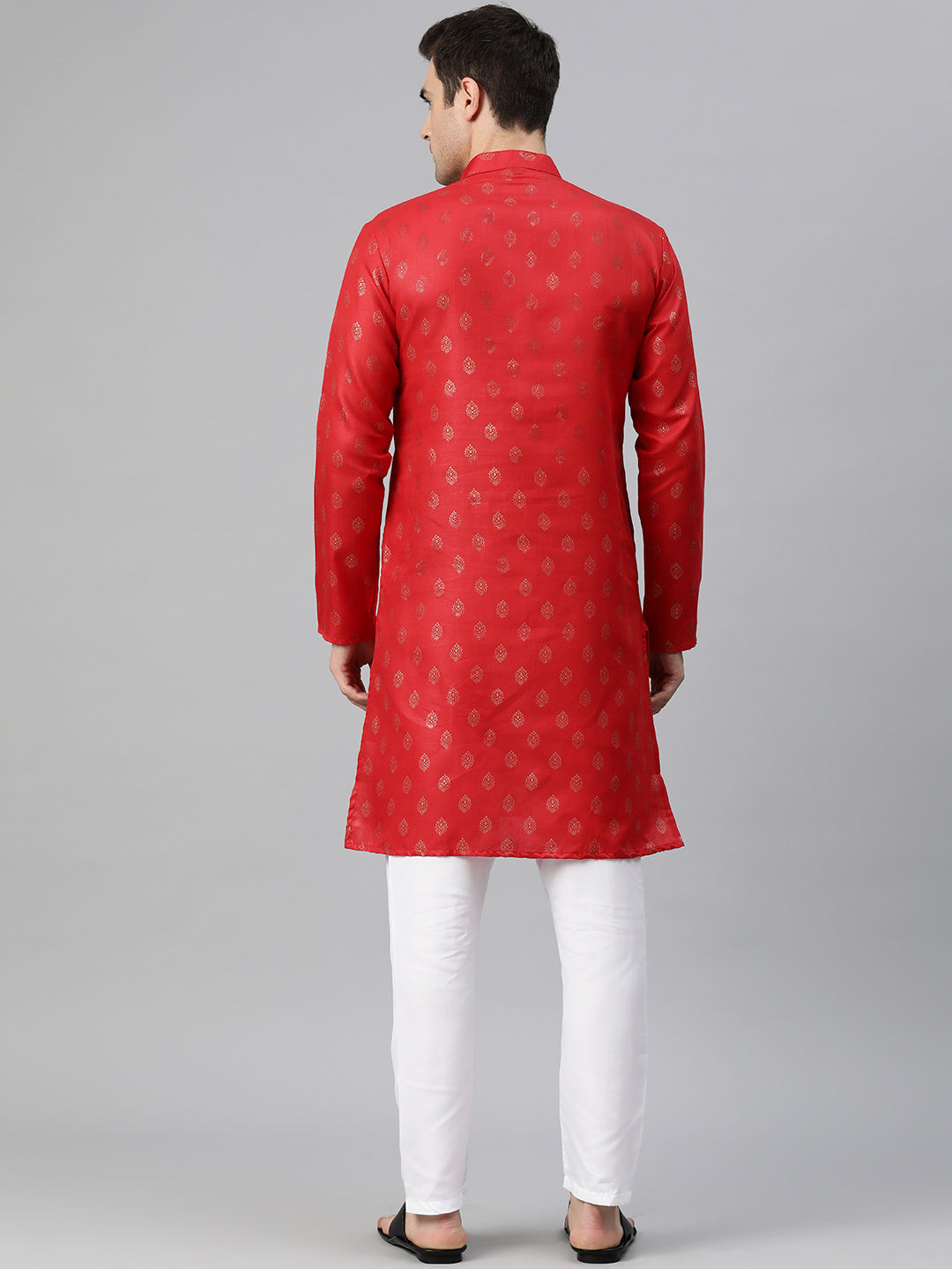 Luxrio Kurta for men Cotton Blend Long Printed Straight Fit Red