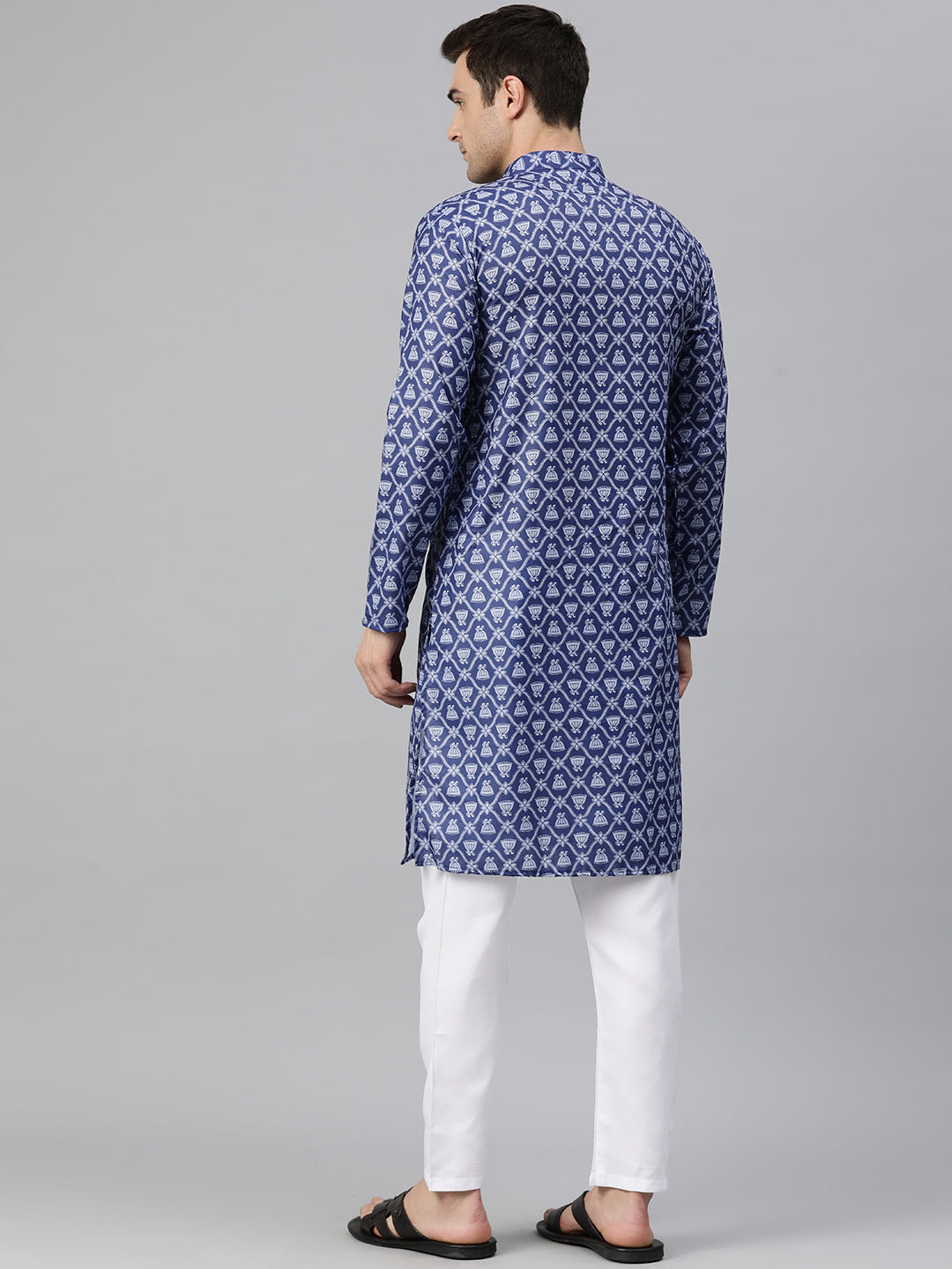 Luxrio Kurta for men Cotton Blend Long Printed Straight Fit Blue