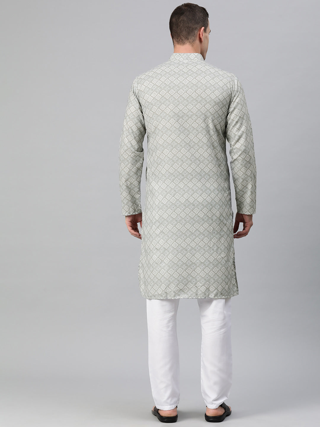 Luxrio Kurta for men Cotton Blend Long Printed Straight Fit White