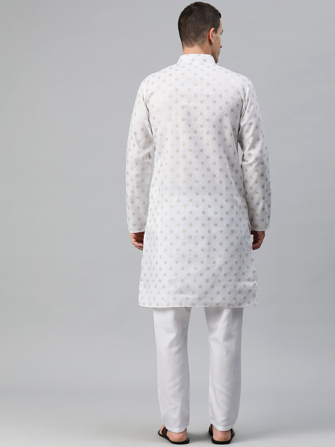 Luxrio Kurta for men Cotton Blend Long Printed Straight Fit  White