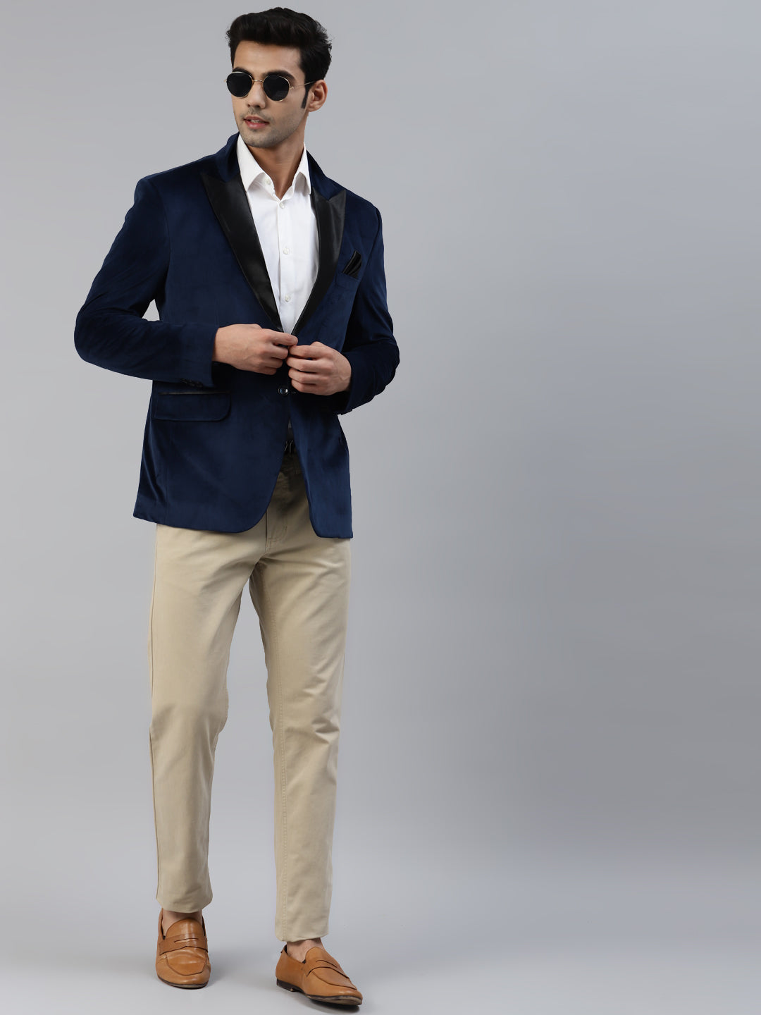 Luxrio Blazer Velvet Tuxedo for Men Navy Blue