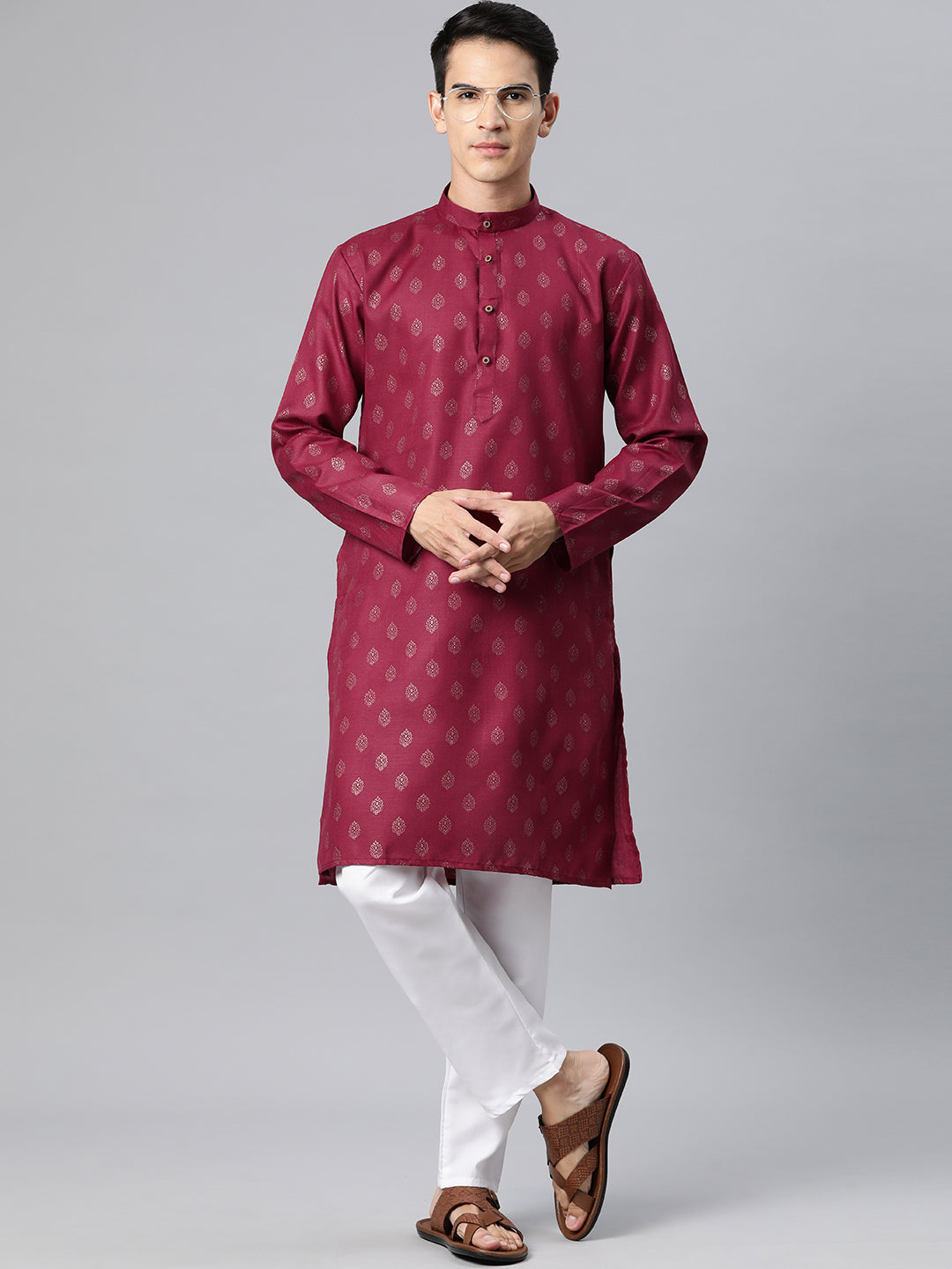 Luxrio Kurta for men Cotton Blend Long Printed Straight Fit Maroon