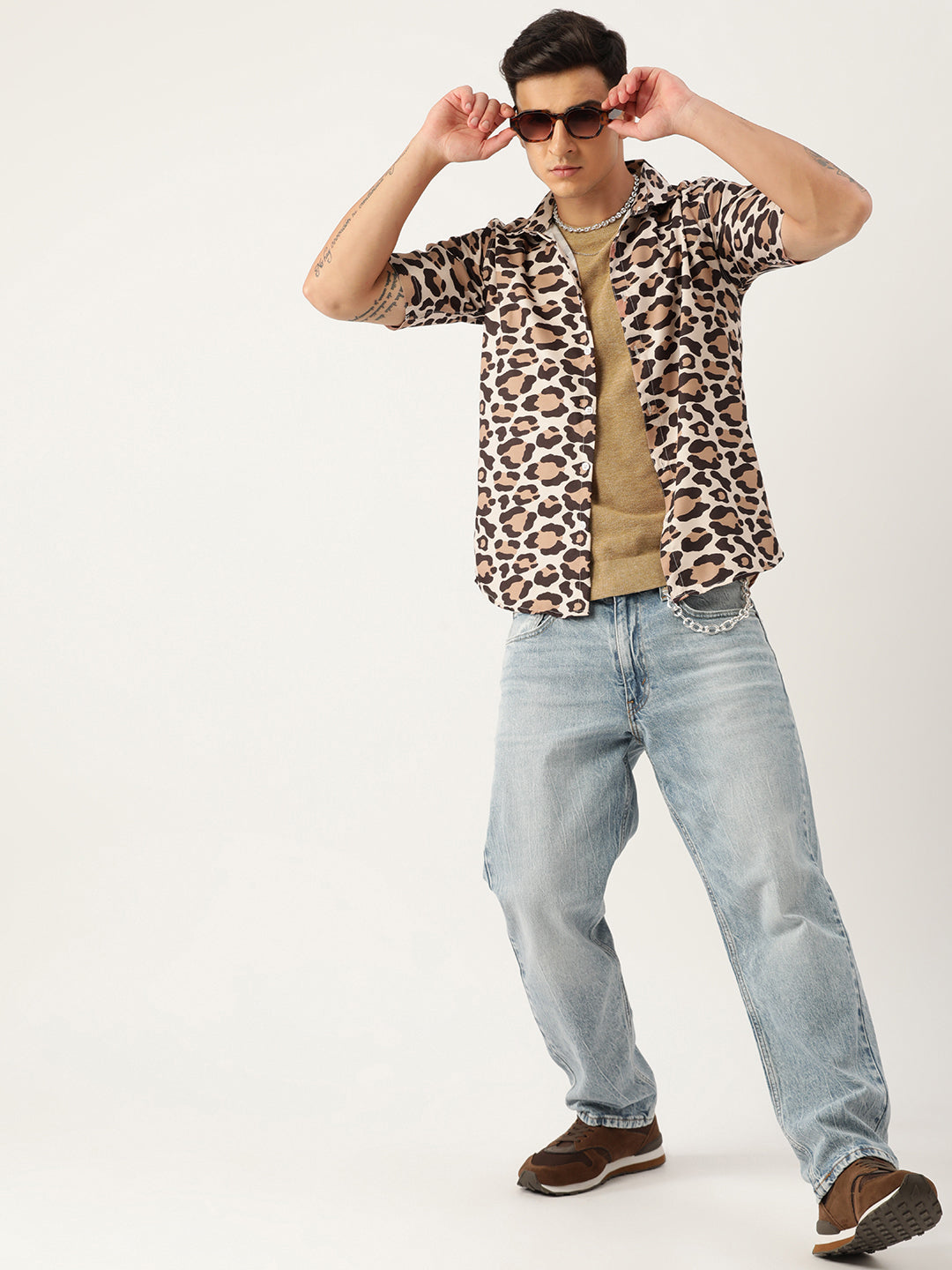 Luxrio Men's Printed Slim Fit Half Sleeves Cotton Casual Shirt