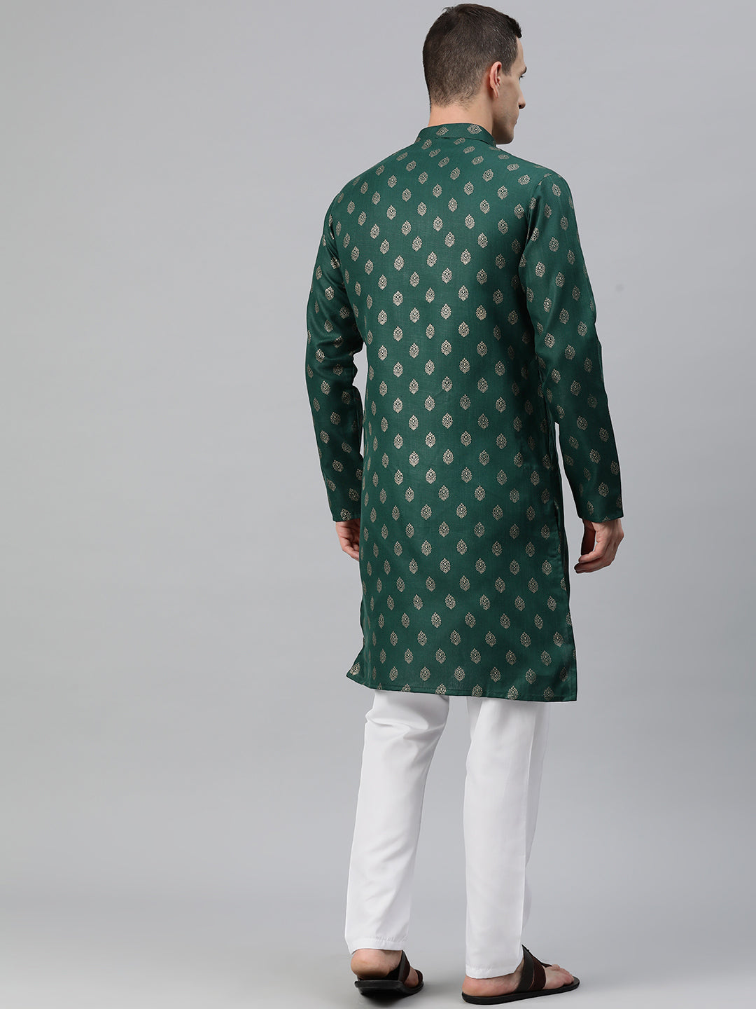 Luxrio Kurta for men Cotton Blend Long Printed Straight Fit Green