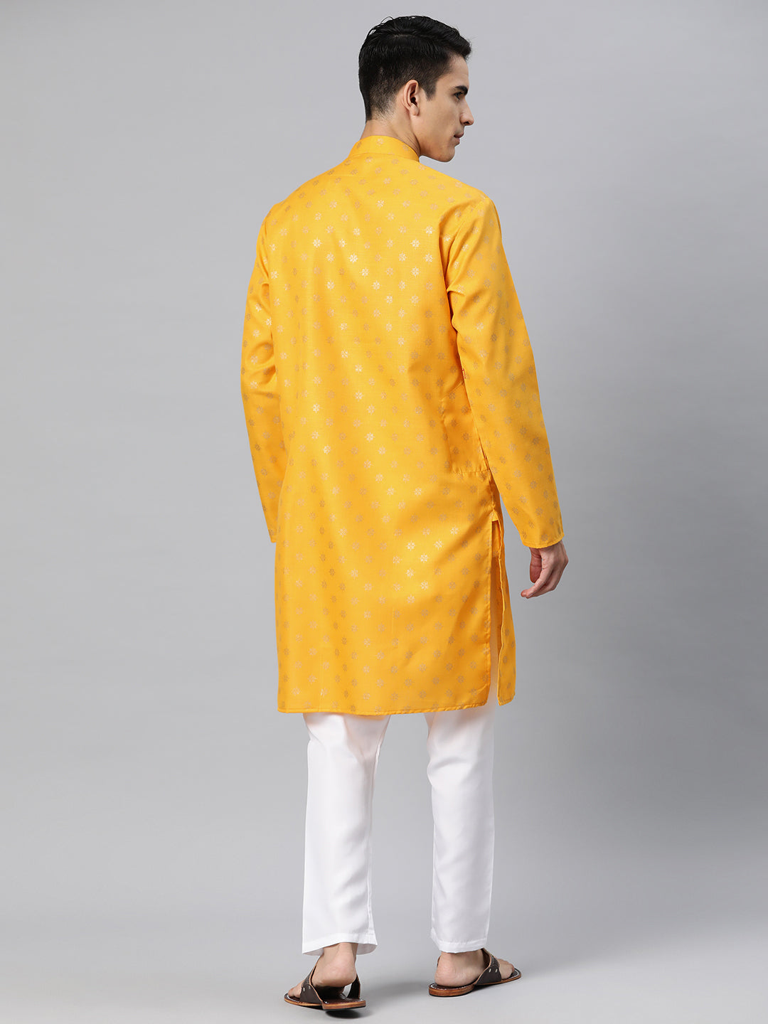 Luxrio Kurta for men Cotton Blend Long Printed Straight Fit Yellow