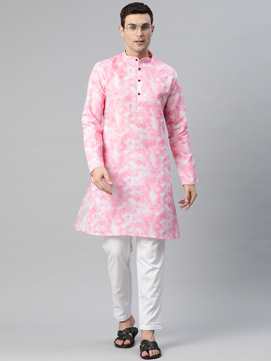 Luxrio Kurta for men Cotton Blend Long Printed Straight Fit Pink