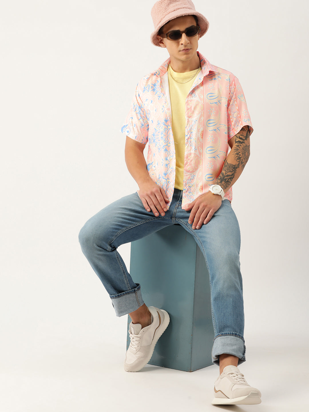 Luxrio Men's Printed Slim Fit Half Sleeves Cotton Casual Shirt
