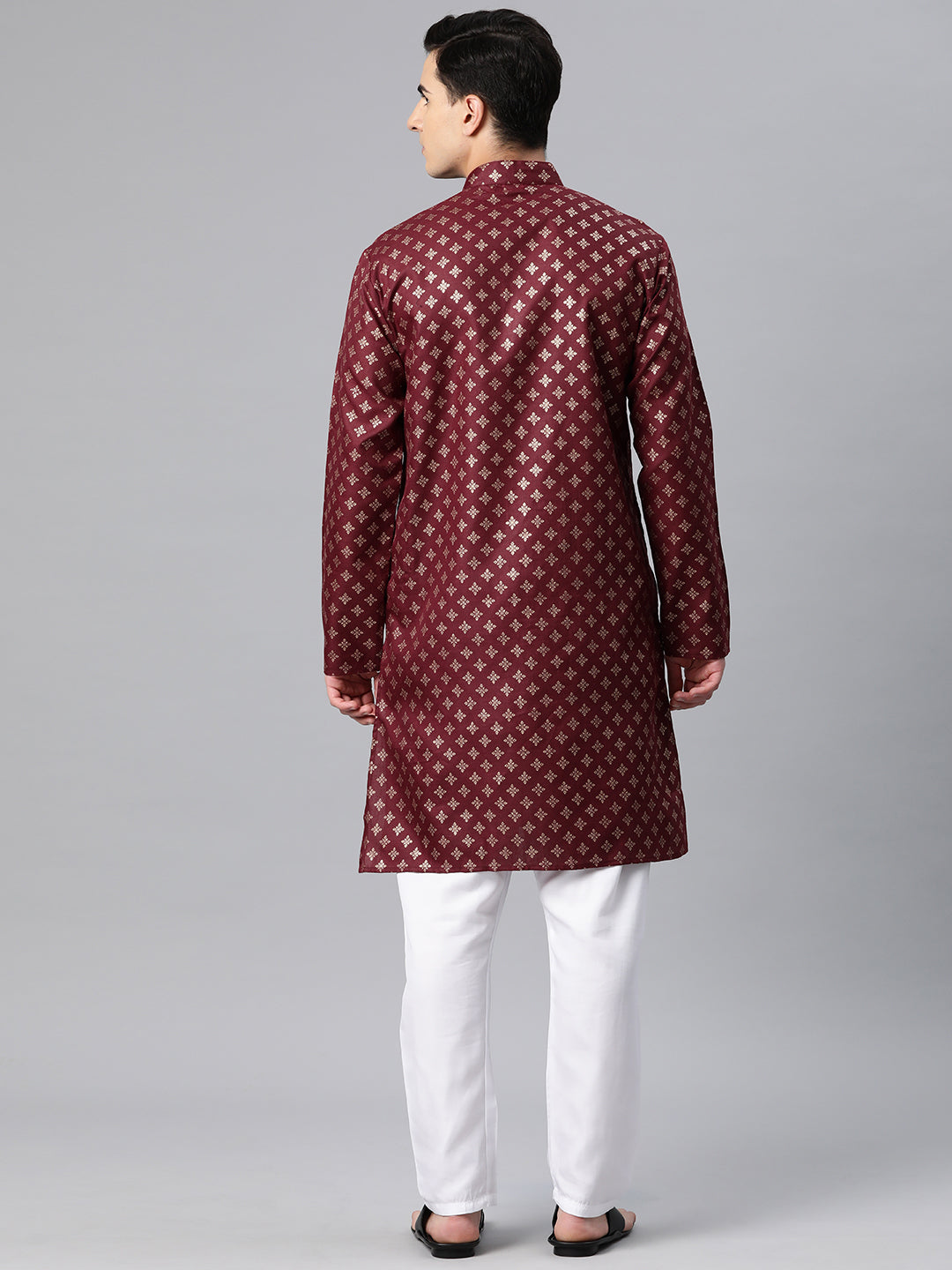 Luxrio Kurta for men Cotton Blend Long Printed Straight Fit Maroon