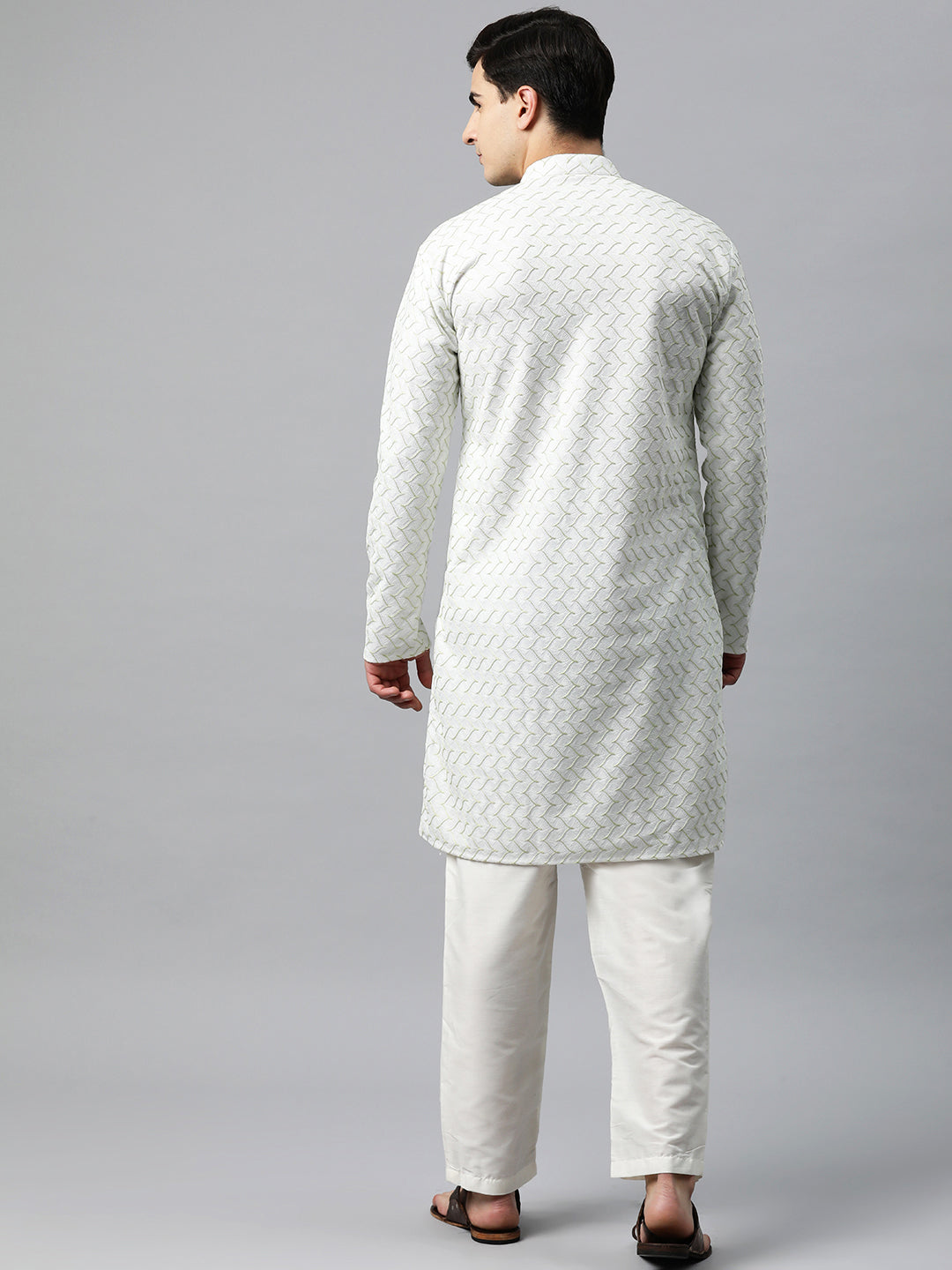 Luxrio Kurta for men Cotton Blend Long Printed Straight Fit White