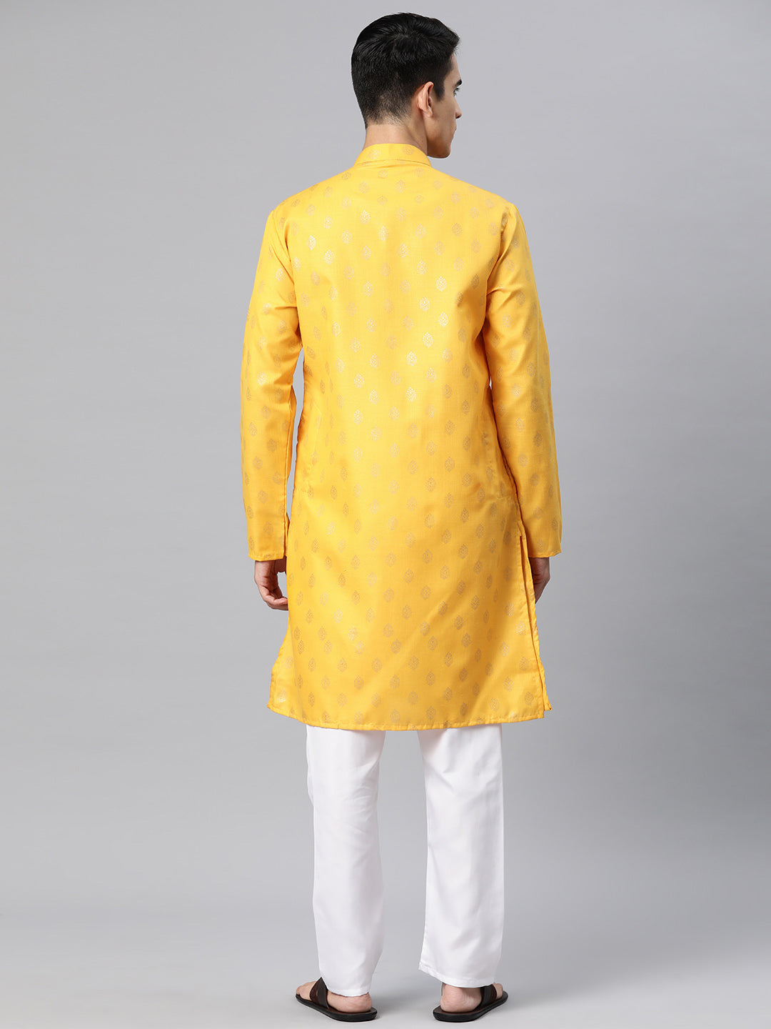 Luxrio Kurta for men Cotton Blend Long Printed Straight Fit Yellow