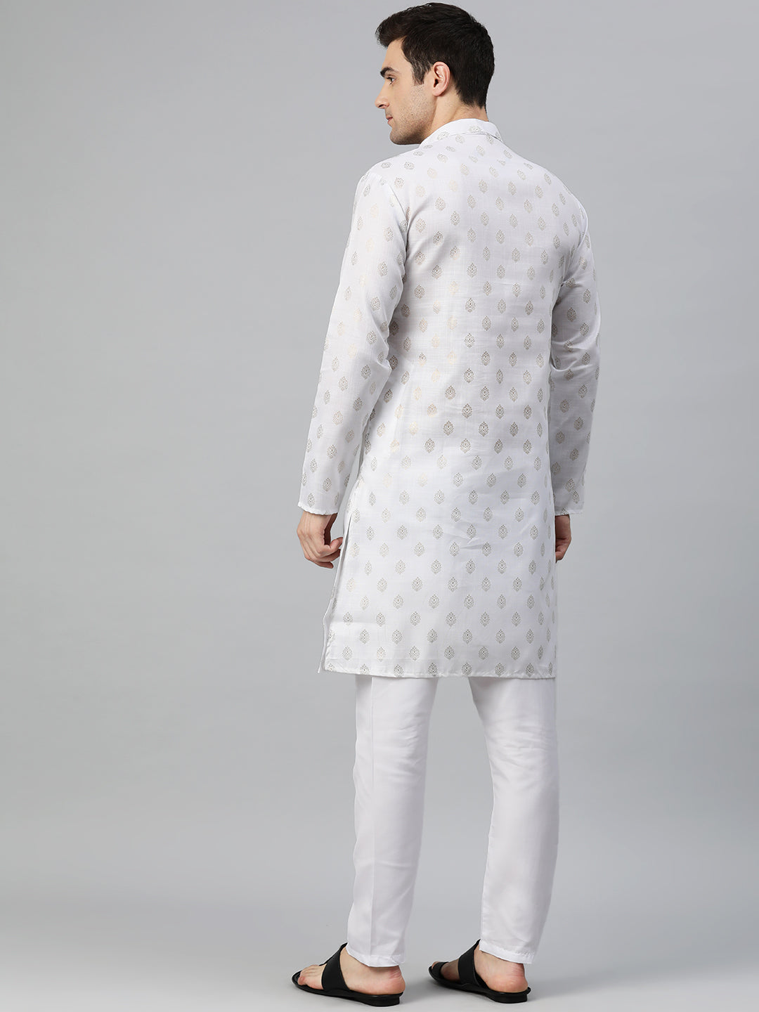 Luxrio Kurta for men Cotton Blend Long Printed Straight Fit White