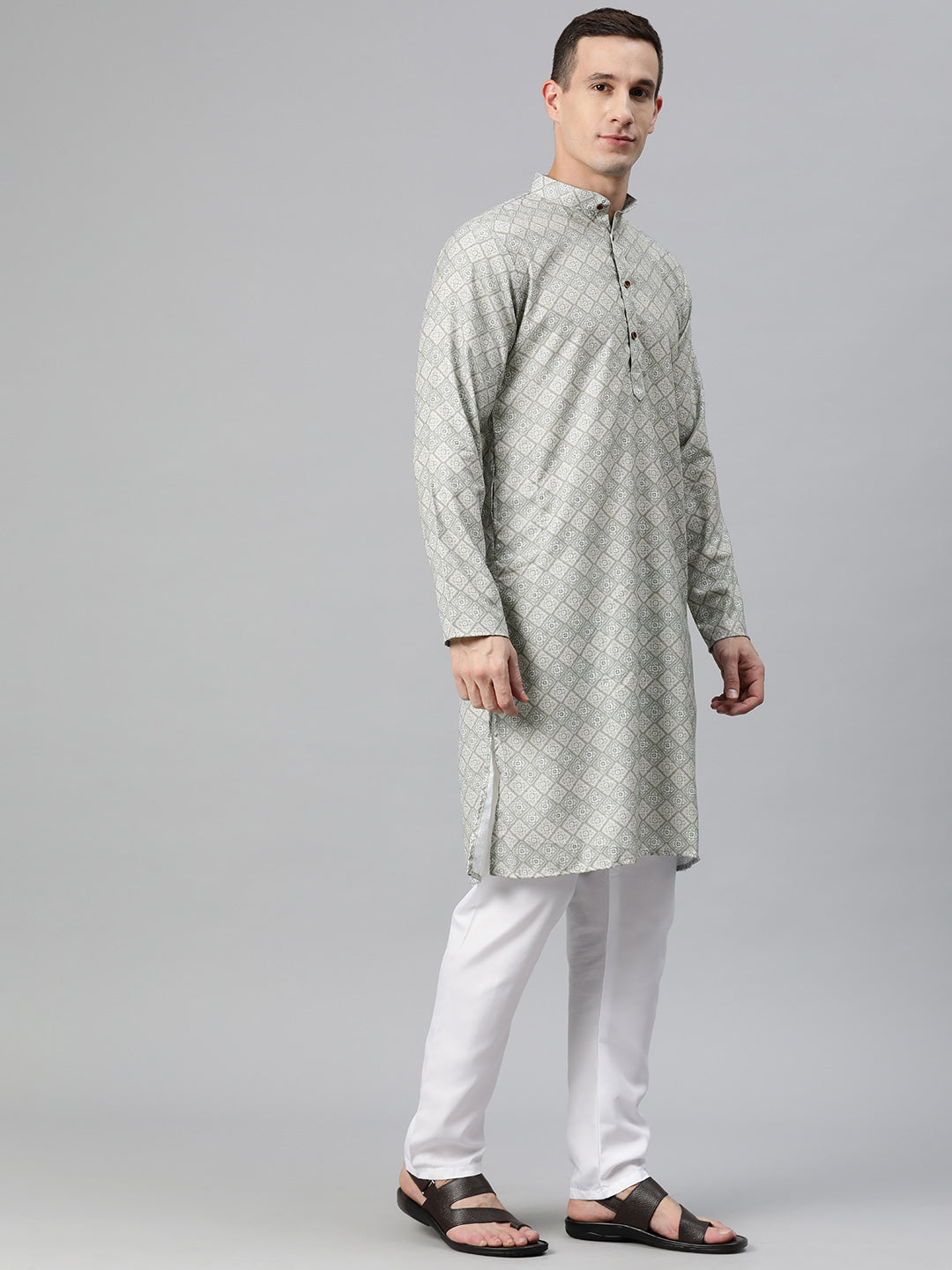 Luxrio Kurta for men Cotton Blend Long Printed Straight Fit White