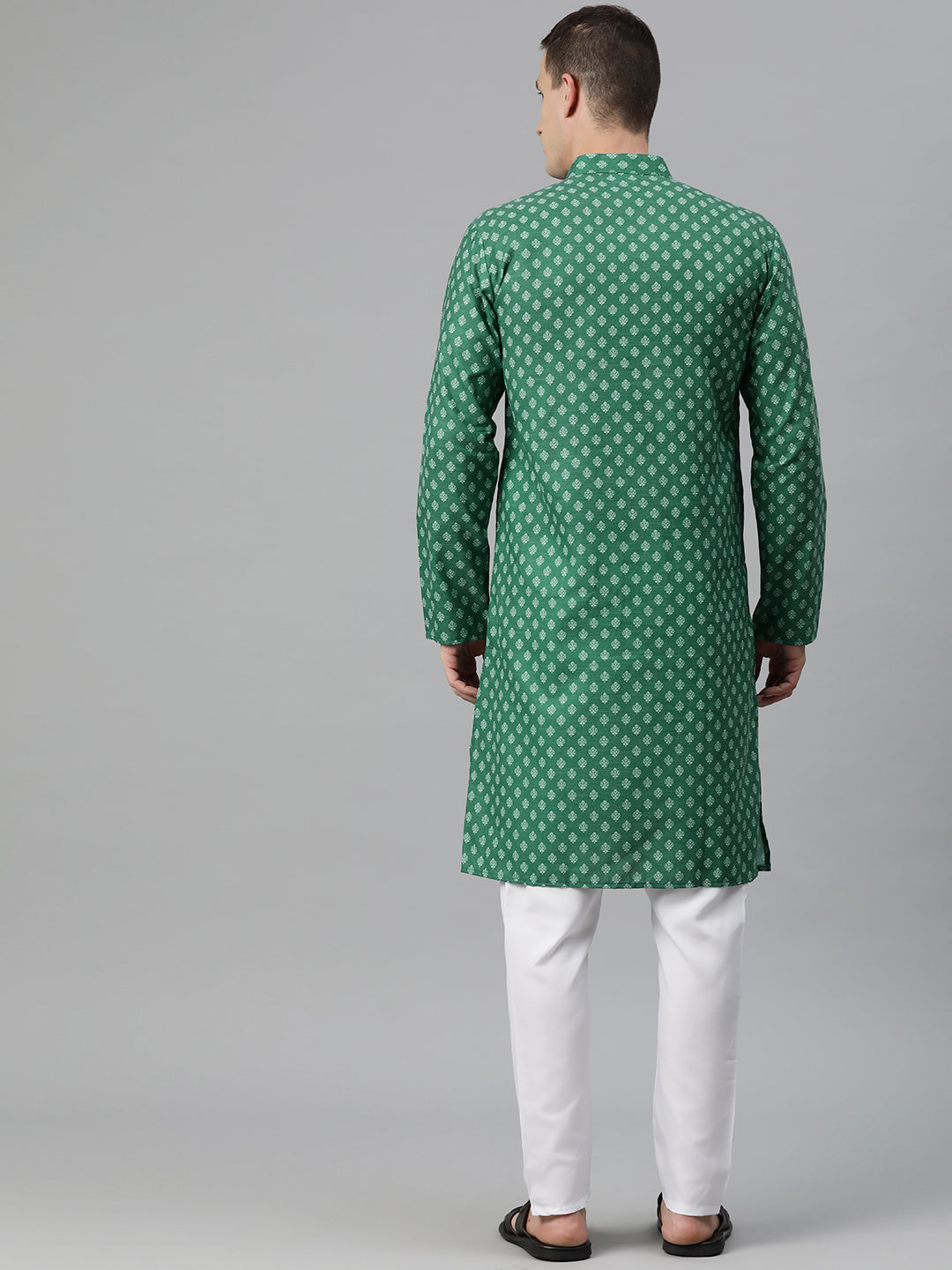 Luxrio Kurta for men Cotton Blend Long Printed Straight Fit Green