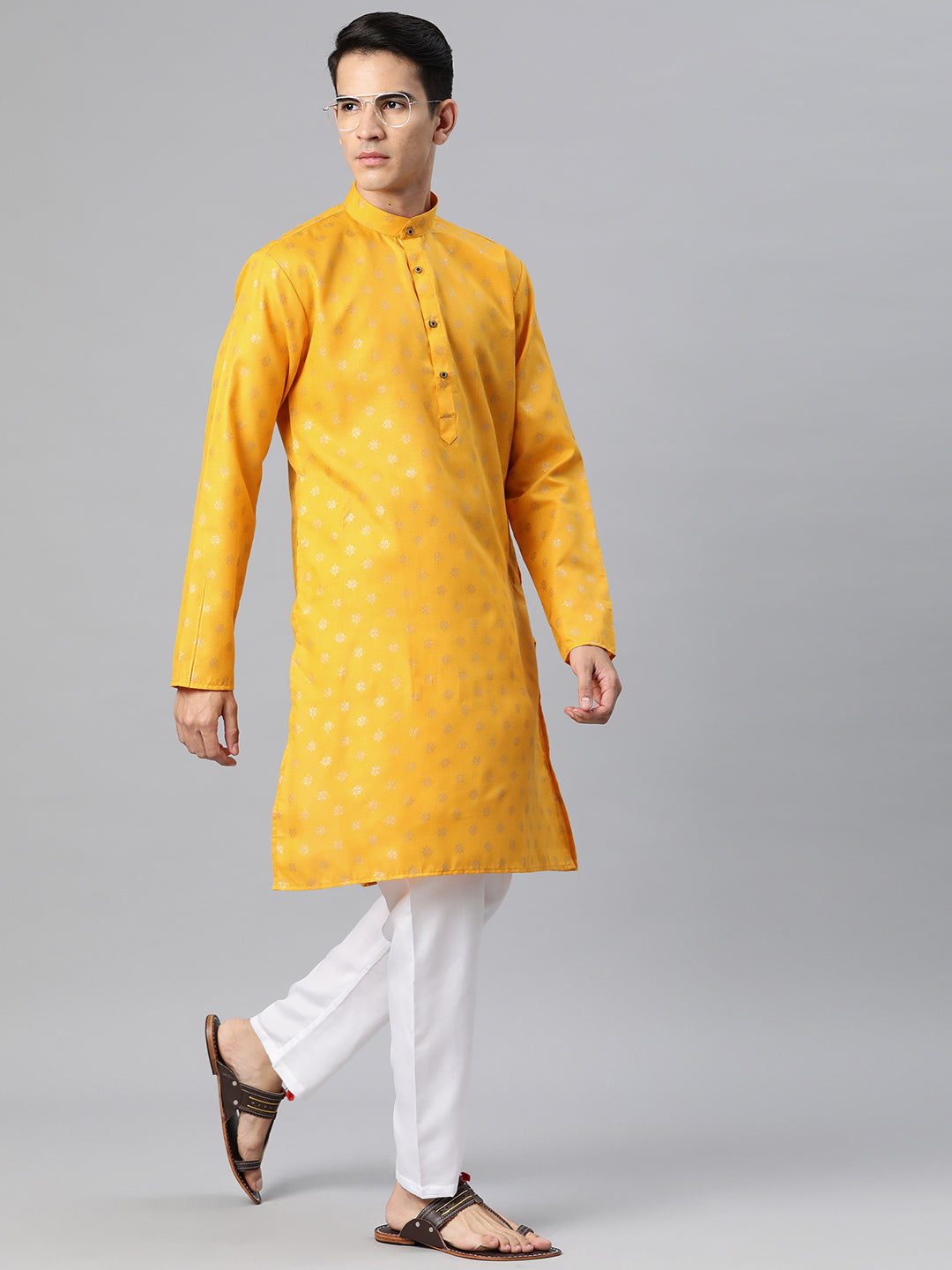 Luxrio Kurta for men Cotton Blend Long Printed Straight Fit Yellow