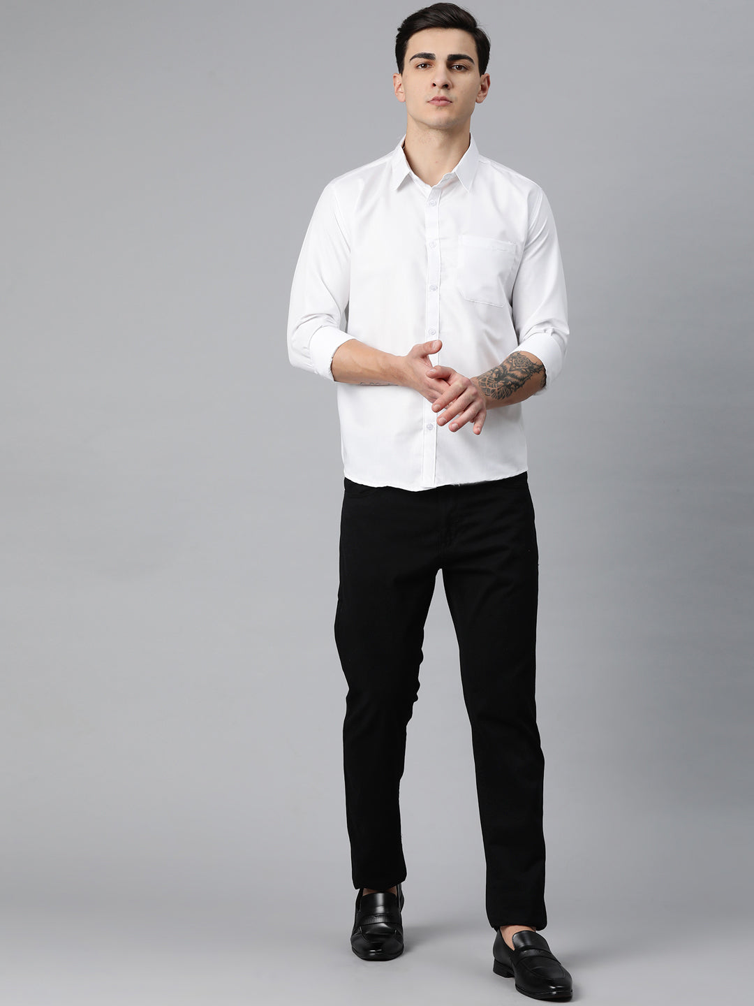 Luxrio Men's Checkered Full Sleeves Formal Shirt White