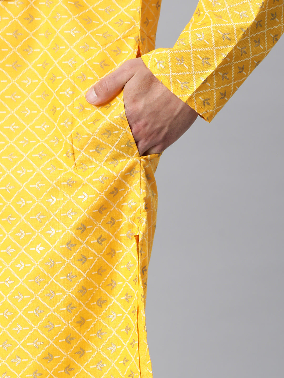 Luxrio Kurta for men Cotton Blend Long Printed Straight Fit  Yellow