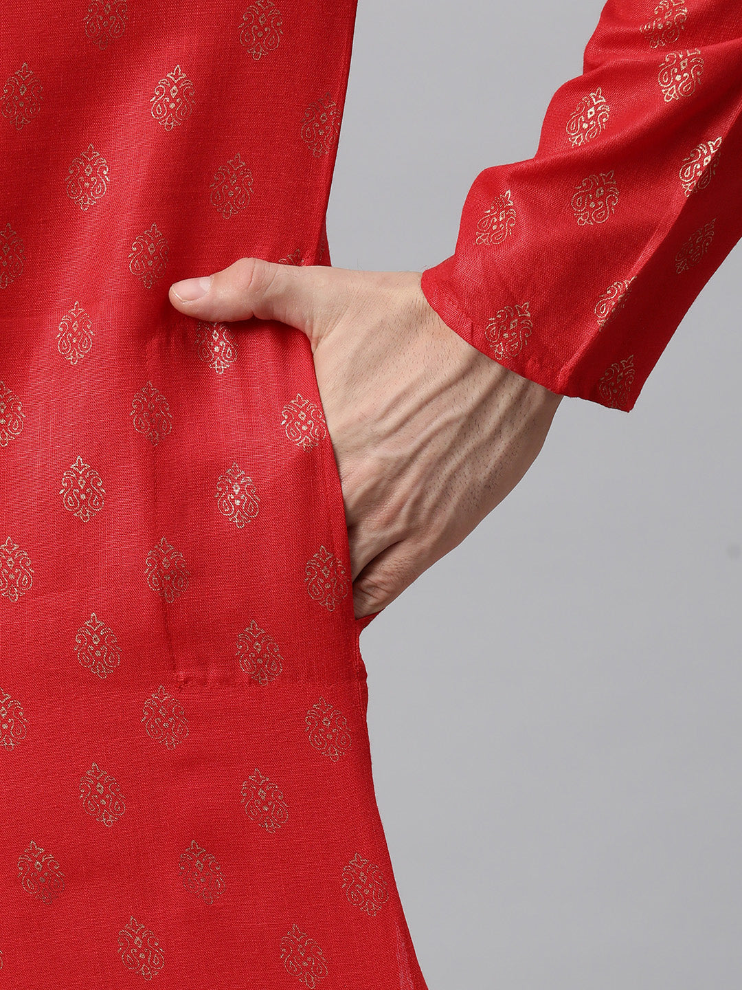 Luxrio Kurta for men Cotton Blend Long Printed Straight Fit Red