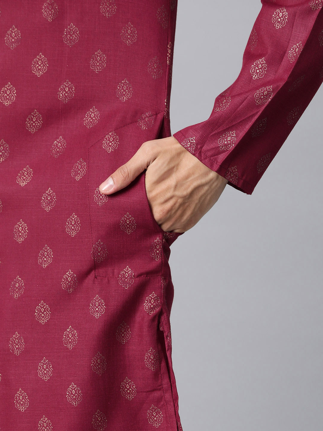 Luxrio Kurta for men Cotton Blend Long Printed Straight Fit Maroon