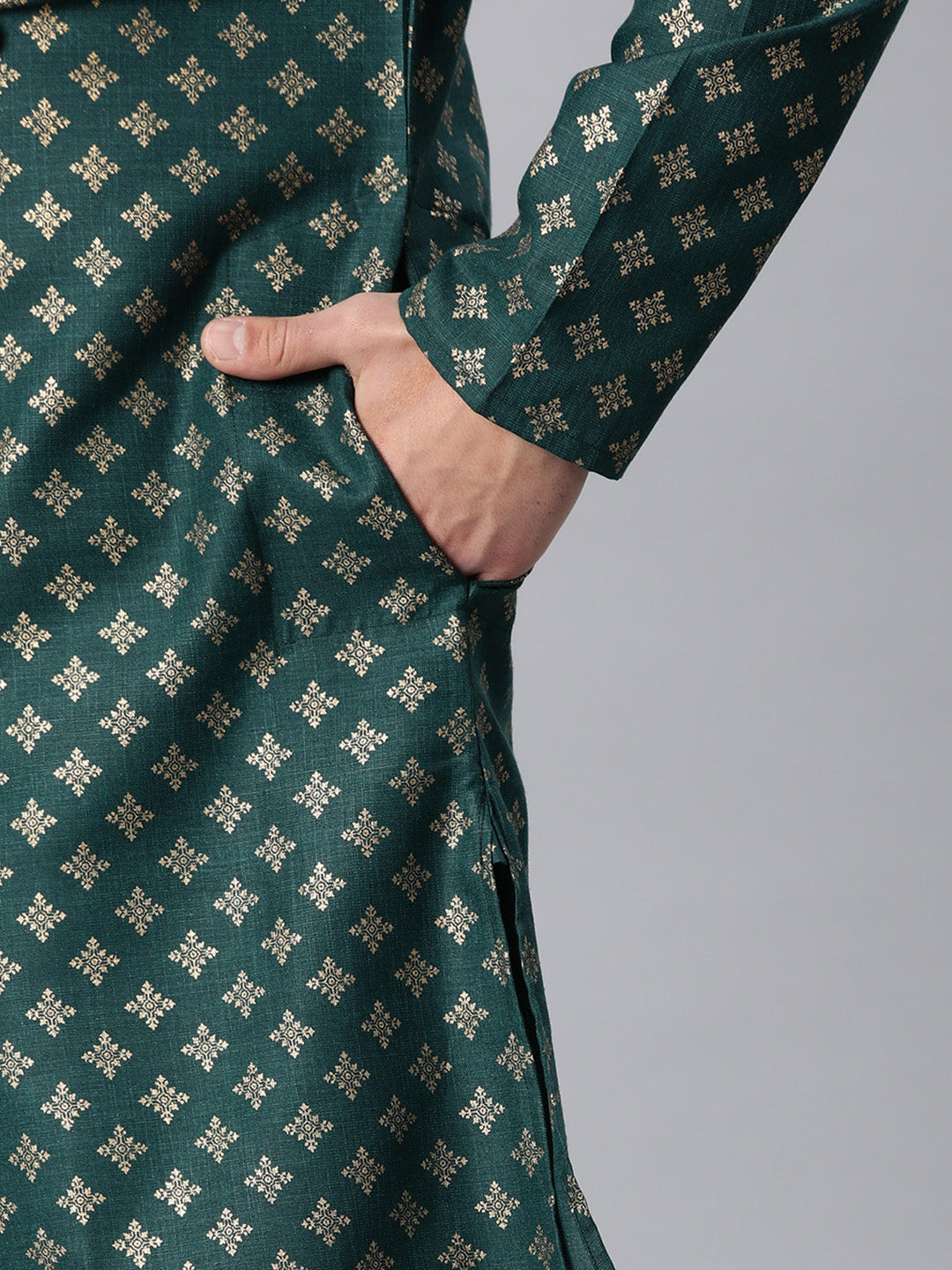 Luxrio Kurta for men Cotton Blend Long Printed Straight Fit Green