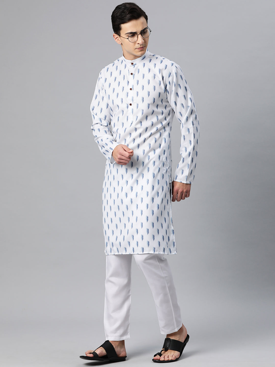 Luxrio Kurta for men Cotton Blend Long Printed Straight Fit White