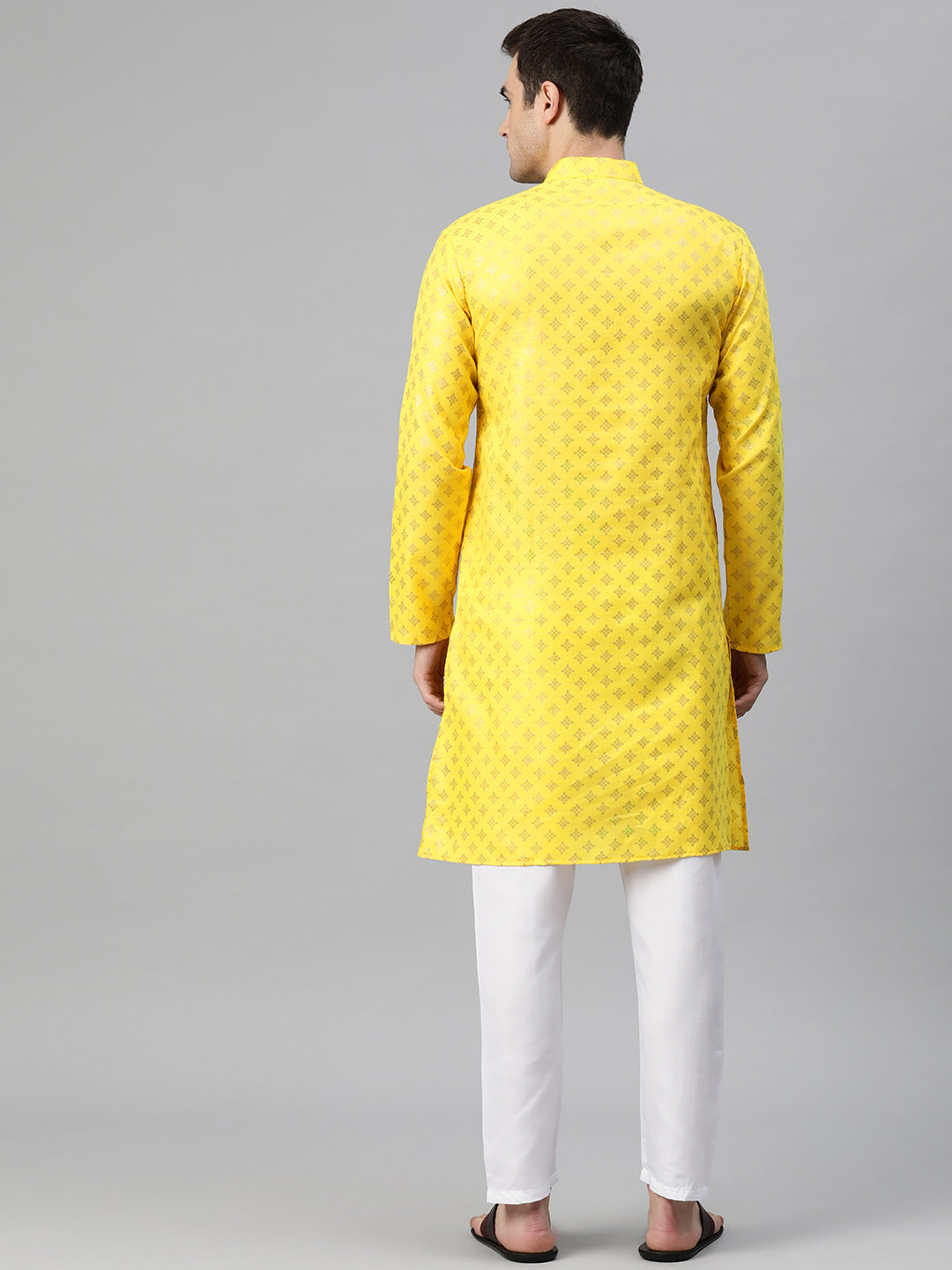 Luxrio Kurta for men Cotton Blend Long Printed Straight Fit Yellow