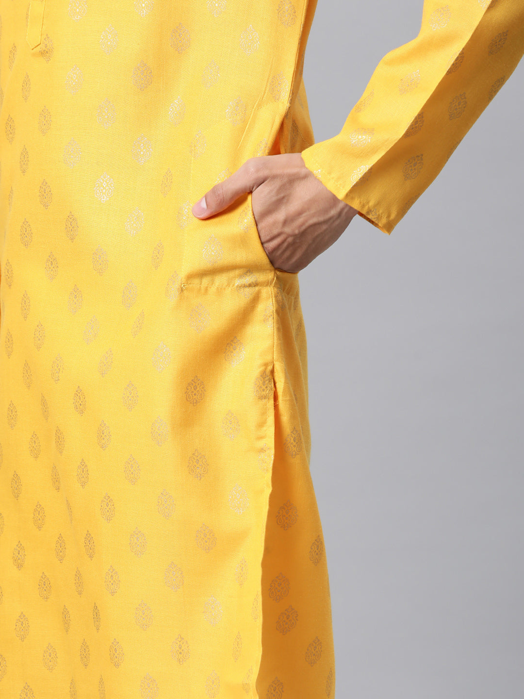 Luxrio Kurta for men Cotton Blend Long Printed Straight Fit Yellow