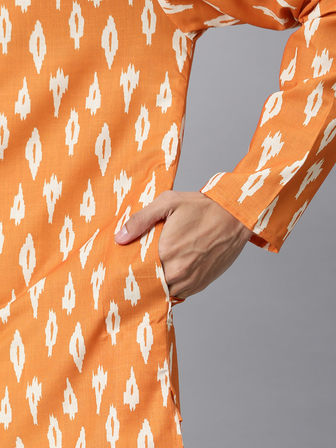 Luxrio Kurta for men Cotton Blend Long Printed Straight Fit Orange