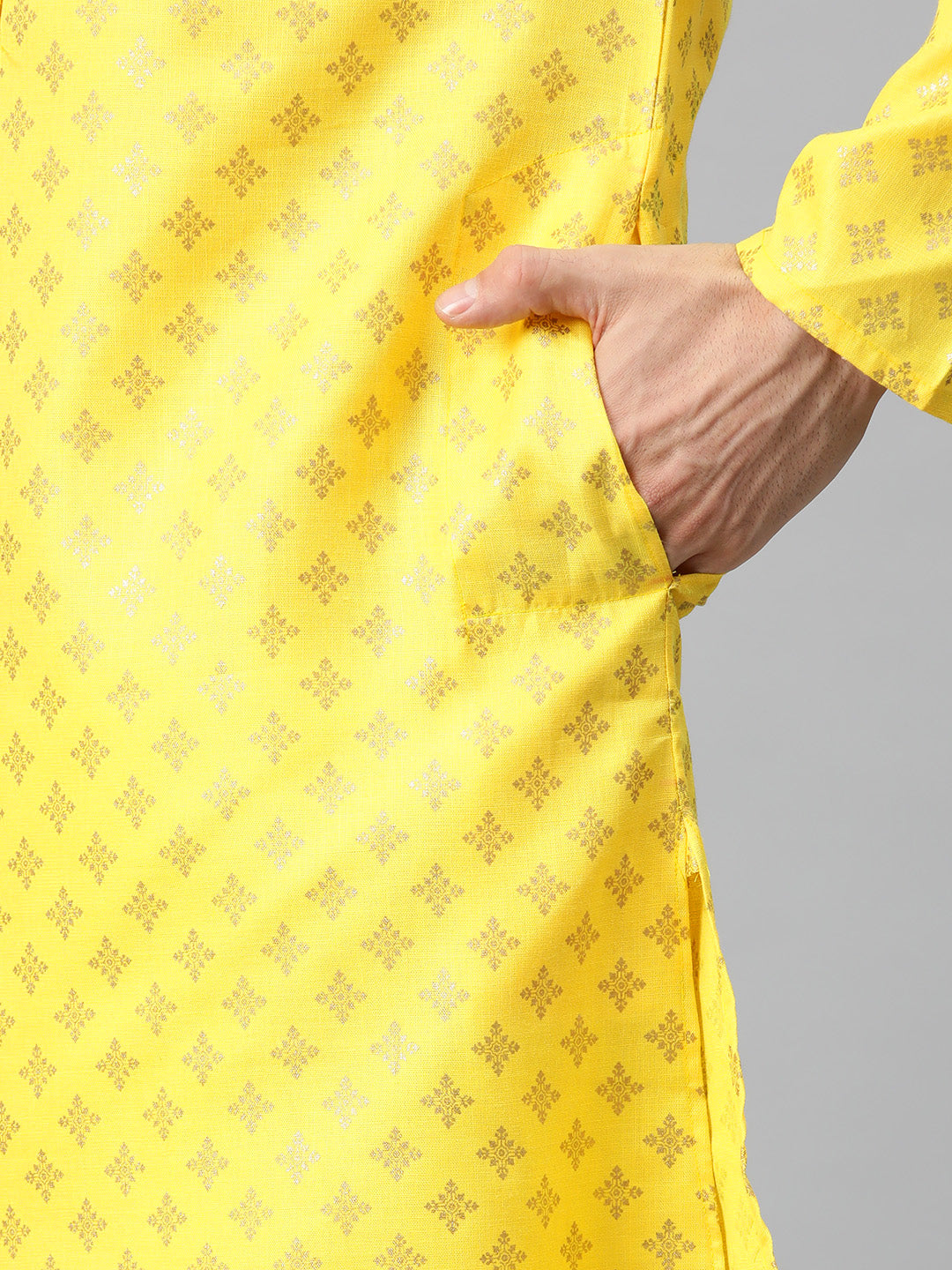 Luxrio Kurta for men Cotton Blend Long Printed Straight Fit Yellow