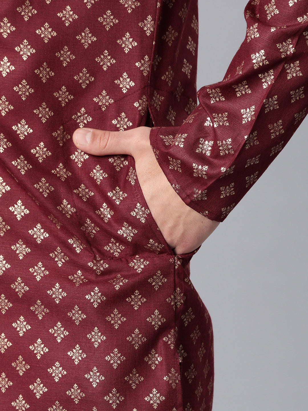 Luxrio Kurta for men Cotton Blend Long Printed Straight Fit Maroon