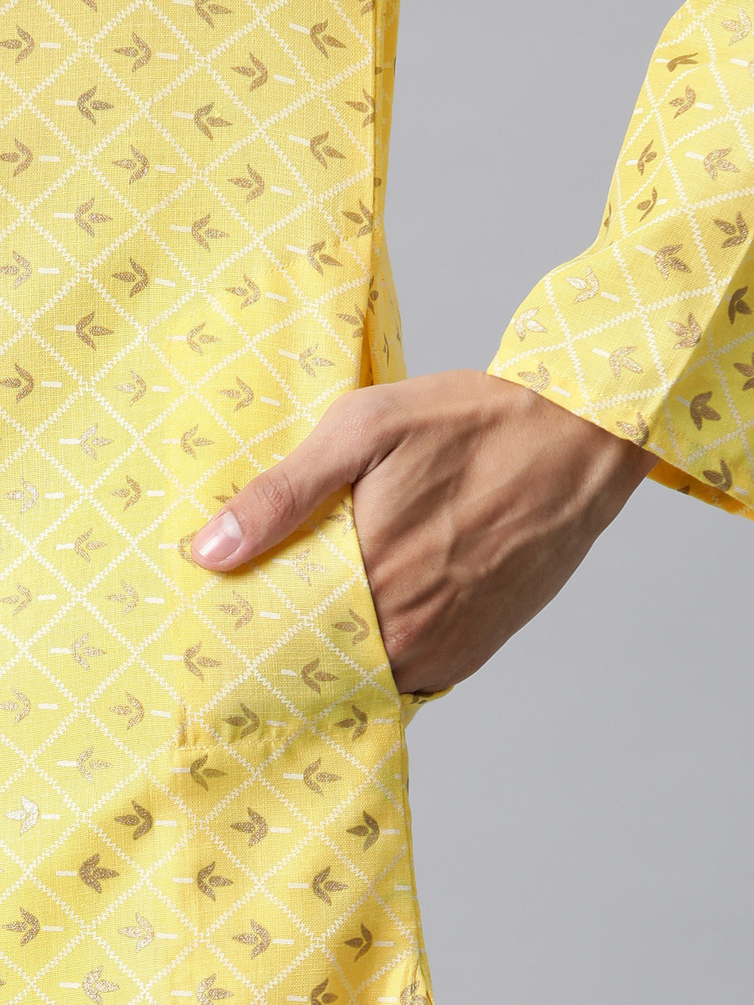 Luxrio Kurta for men Cotton Blend Long Printed Straight Fit Yellow