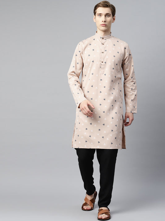 Luxrio Kurta for men Cotton Blend Long Printed Straight Fit White