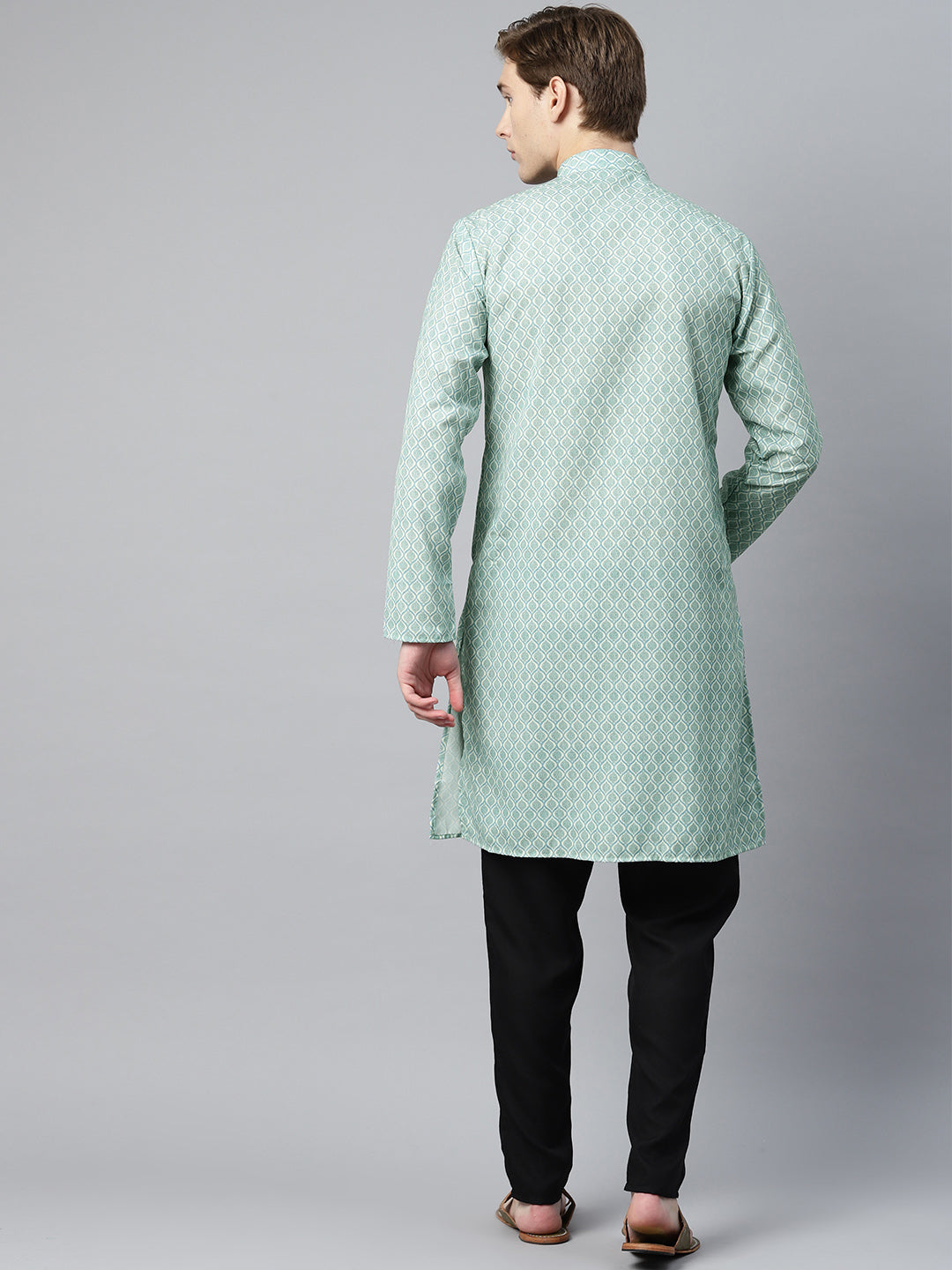 Luxrio Kurta for men Cotton Blend Long Printed Straight Fit Green