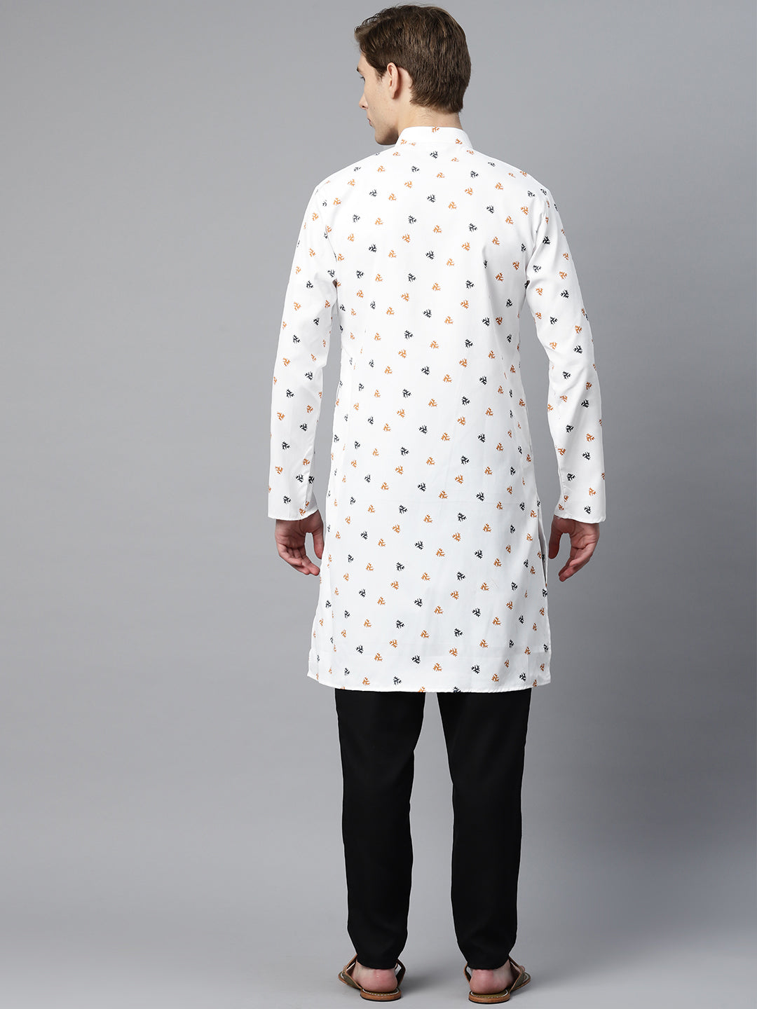 Luxrio Kurta for men Cotton Blend Long Printed Straight Fit White